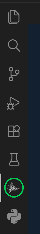 The VS Code activity bar. The MARLIN icon, a marlin silhouette, is circled in green near the bottom of the strip.