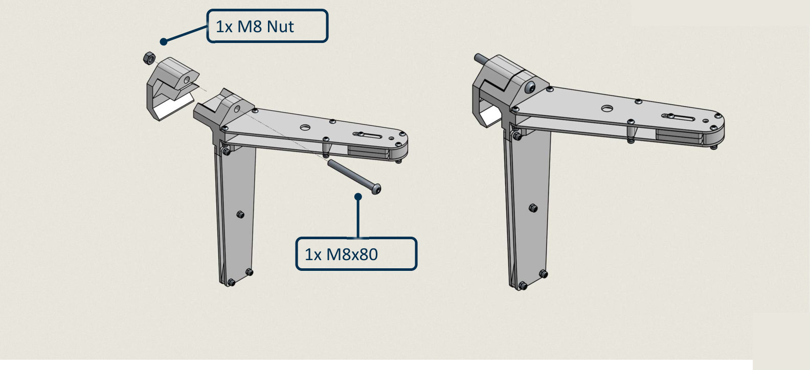 The clamp jaw fitted over the top of the clamp block, held by one M8x80 screw and one M8 nut. The finished Bollard is shown alongside.