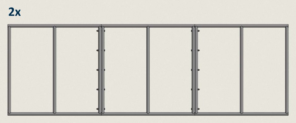 Two completed long sides, each three Type A frames bolted into one run.