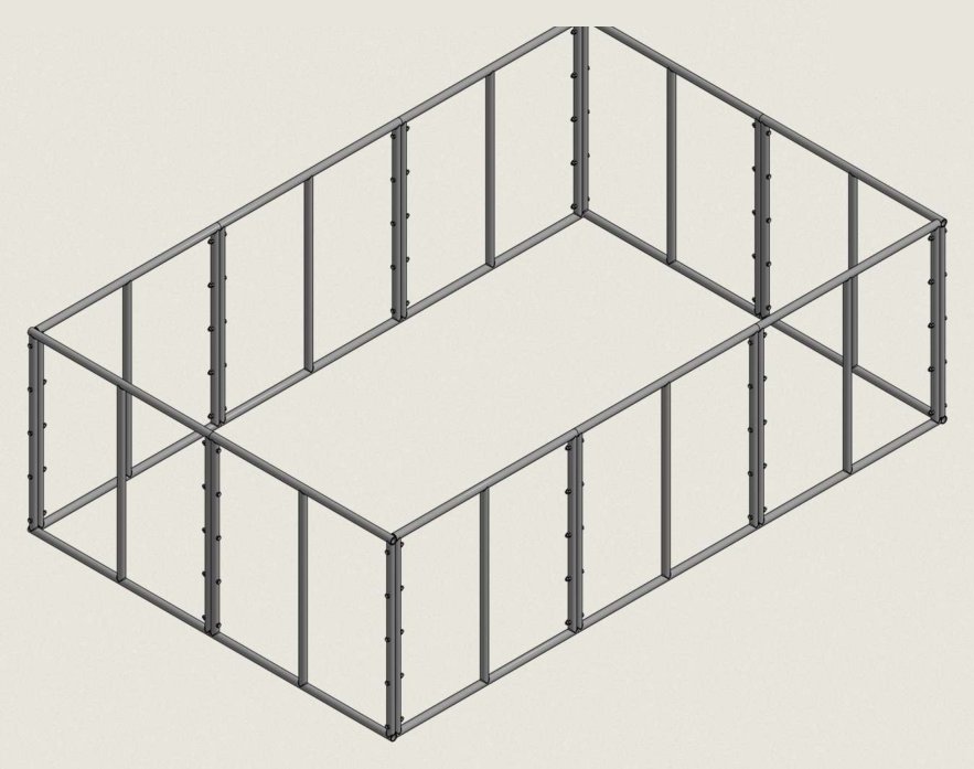 The complete rectangular Pool frame with all four corners bolted.