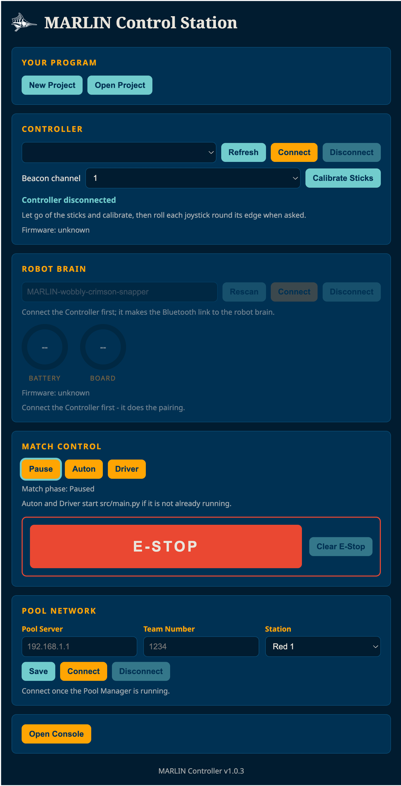 The MARLIN control station open beside a new project in VS Code.